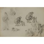 ANTONIO CARNICERO (1748-1814) Hoja de estudios con varias figuras de majos Lápiz sobre papel