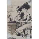 ROBERTO DOMINGO FALLOLA (París, 1883-Madrid, 1956) Escena de bar Tinta sobre papel. 13 x 21 cm.
