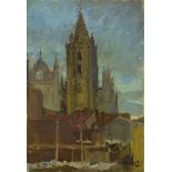 JOAQUÍN SOROLLA Y BASTIDA (Valencia, 1863 - Madrid, 1923) Catedral de León, 1902. Óleo sobre cartón.