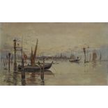 MARIANO OBIOLS DELGADO (Barcelona, 1860 - c. 1900) Vista de la laguna de Venecia Óleo sobre