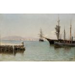 EMILIO OCÓN (Peñón de Vélez de la Gomera, Málaga, 1845-Málaga, 1904) Puerto Óleo sobre leinzo. 40