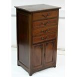 An Edwardian inlaid-mahogany sheet music cabinet fitted four long drawers with fall-fronts above