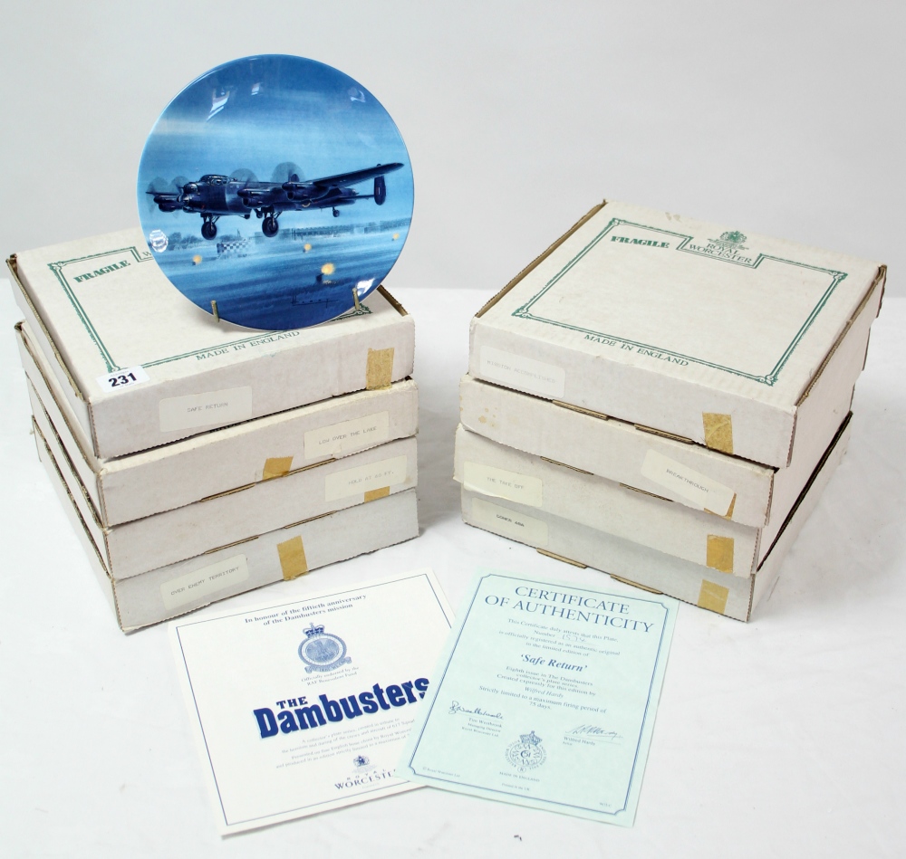 A set of eight Royal Worcester bone china “Dambuster’s” series collector’s plates, each with