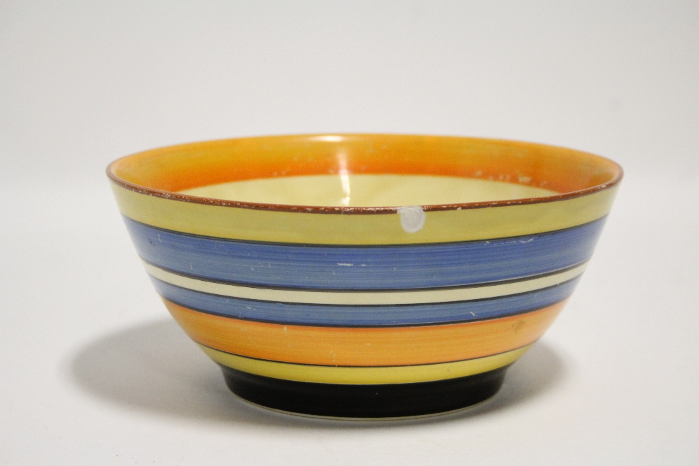 A Clarice Cliff “Fantasque” deep bowl painted with coloured horizontal bands to the exterior, 8½” - Image 7 of 8