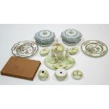 A pair of Losol ware green & white transfer printed “Pompadour” pattern octagonal vegetable tureens,