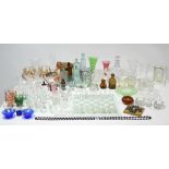 Various items of coloured & plain glassware.