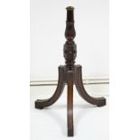 A 19th century mahogany pole banner screen base with carved & turned centre column & on three