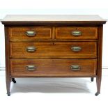 An Edwardian inlaid-mahogany small chest fitted two short & two long graduated drawers, & on short