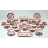 A Mason’s ironstone china pink & white transfer printed “Vista” pattern fifty-one piece part