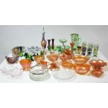Fourteen various items of Carnival glassware; together with various items of coloured & plain