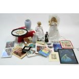 Two modern dolls; a pottery vase & ewer; various pictures &books; & sundry other items.