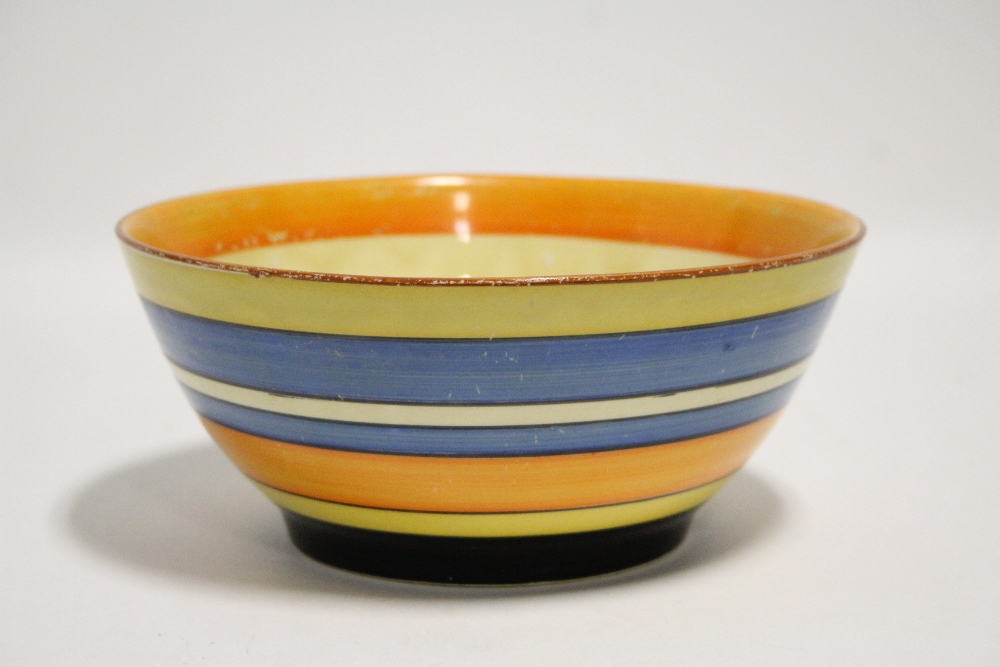 A Clarice Cliff “Fantasque” deep bowl painted with coloured horizontal bands to the exterior, 8½” - Image 8 of 8