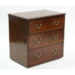 A small mahogany chest fitted three long graduated drawers with brass swan-neck handles, 31” wide