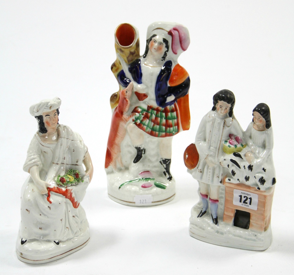 Three 19th century Staffordshire pottery flat-back figures, part w.a.f.