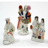 Three 19th century Staffordshire pottery flat-back figures, part w.a.f.