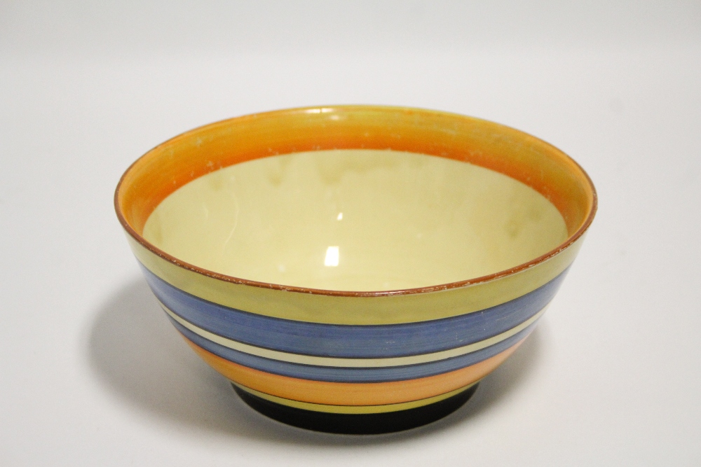 A Clarice Cliff “Fantasque” deep bowl painted with coloured horizontal bands to the exterior, 8½” - Image 3 of 8