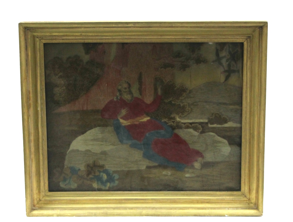 An early 19th century silk needlework & painted picture of male & female rustic figures, 21" x - Image 2 of 2