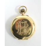 An 18ct gold hunter-cased gent’s pocket watch, the white enamel dial with black roman numerals &