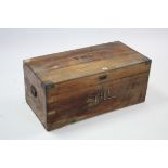 A brass-bound camphor wood chest with hinged lift lid & wrought-iron side handles, 35" wide x 15½"