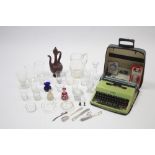 An Olivetti "Lettera 32" portable typewriter with case; together with various items of glassware,
