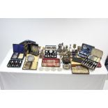 Various cutlery cases, some with contents; together with various items of platedware, metalware,