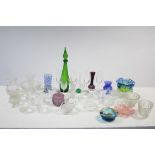 Various items of coloured & plain glassware.