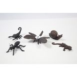 Five various modern cast-metal insect & lizard models.