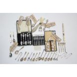 Various items of plated & stainless steel cutlery, cased & uncased.