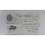 A Bank of England white £5 note (Peppiatt), series No. K53 060894.