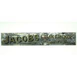 A LATE 19th/EARLY 20th CENTURY VERRE EGLOMISE SHOP SIGN INSCRIBED IN GILT “JACOB’S CREAM