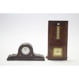 An Edwardian mantel timepiece in inlaid mahogany dome top case, 7” high; & a Lufft aneroid wall