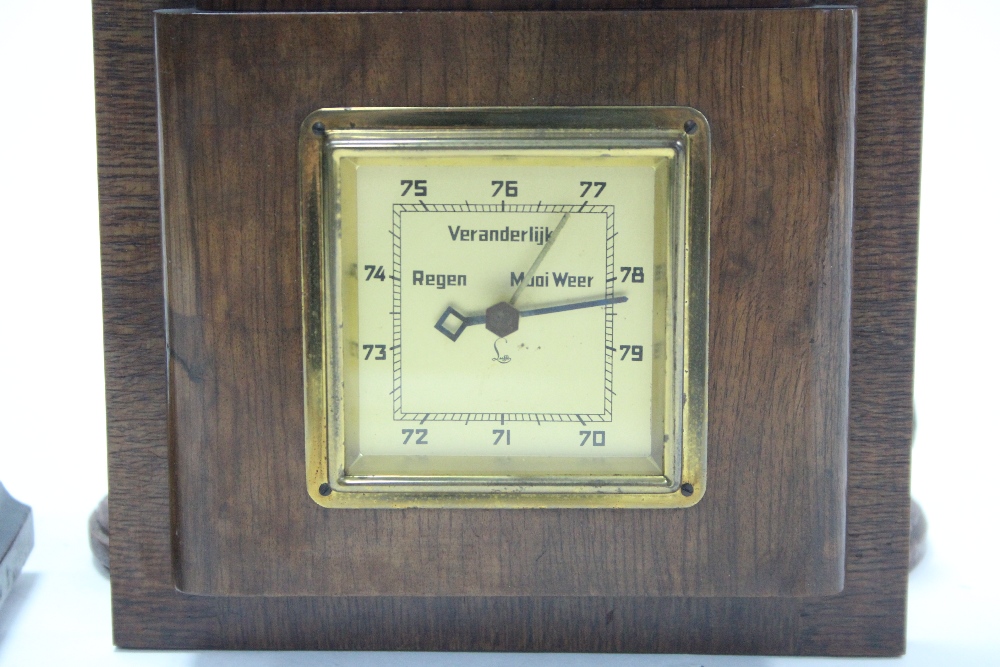 An Edwardian mantel timepiece in inlaid mahogany dome top case, 7” high; & a Lufft aneroid wall - Image 3 of 4