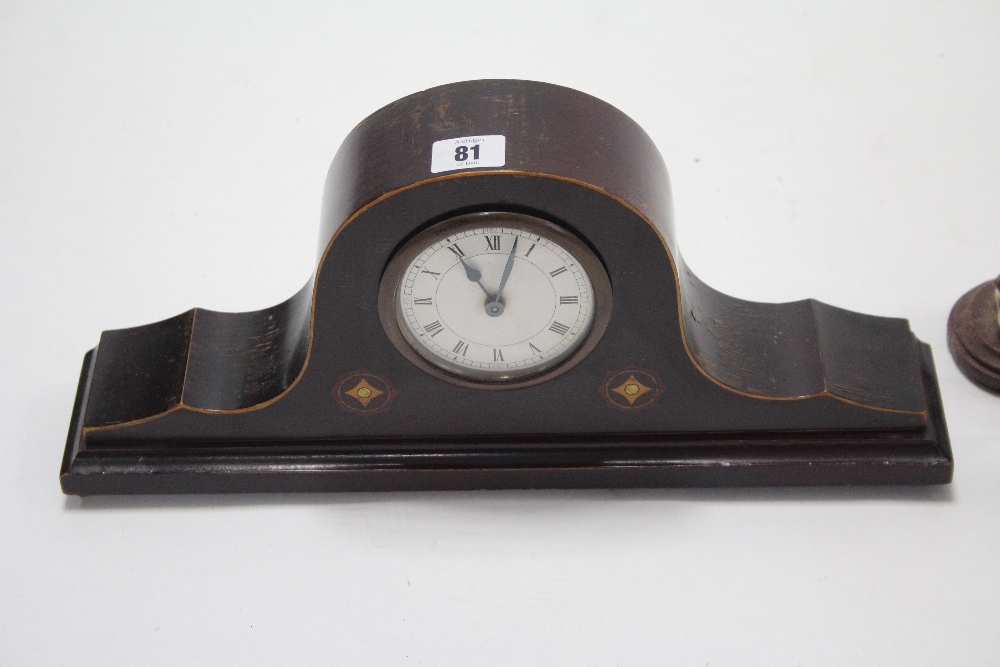 An Edwardian mantel timepiece in inlaid mahogany dome top case, 7” high; & a Lufft aneroid wall - Image 2 of 4