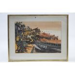 A large watercolour painting by Susan Horsfield titled to reverse: “Bognor Beach” & dated 68,