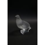 A modern Lalique frosted glass model of a Grouse, with engraved mark: "Lalique, France"; 6¾" high.