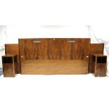A HEALS ART DECO FIGURED MAHOGANY DOUBLE BED-HEAD, the solid headboard with inset electric lights,