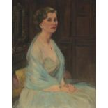 BROAKES, Mrs Nan. (Born 1908). A half-length portrait of a lady wearing pale blue chiffon dress,