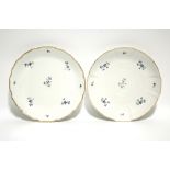 A near pair of Vienna porcelain saucer dishes with shaped gilt rims & decorated with cornflower