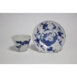 A Chinese blue & white porcelain tea bowl painted with a pine tree, fungus, & a stork, 1¾" high,