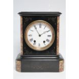 A Victorian large mantel clock in rectangular slate & rouge marble case, the 5.5" white enamel dial
