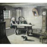 SWEDISH SCHOOL, 19th century. A room interior with couple seated at a table, a cat to the fore, a