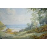 RENAULT, Lex de. (French, early 20th century). A coastal landscape with woods & a stream to the