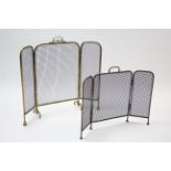 A late Victorian brass & wire mesh three-fold spark guard, 19" wide; & a smaller ditto.