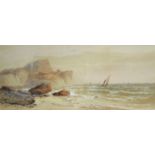 EARP, W. H. (late 19th century). A beach scene with fishing boats in a stiff breeze, steep cliffs