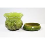 A Bretby pottery green glazed jardinière (No. 1090k), 11¼” diam.; & a ditto oval dish (No. 1767E),