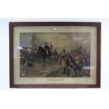 A large coloured print after R. Hillingford, titled: “WELLINGTON AT WATERLOO THE DAWN OF DAY, JUNE