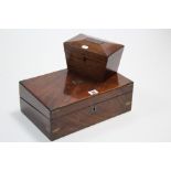 A 19th century mahogany writing slope (lacking interior), 13¾” wide; & a ditto two-division tea