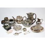 A silver plated three-piece tea service of circular semi-fluted design; together with various