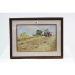 Six modern paintings by K. E. Woodcock – all farm landscapes, all signed, each in glazed frame.