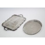 An EPNS rectangular two-handled tea tray with pie-crust border, 20” x 15”; & a ditto engraved oval